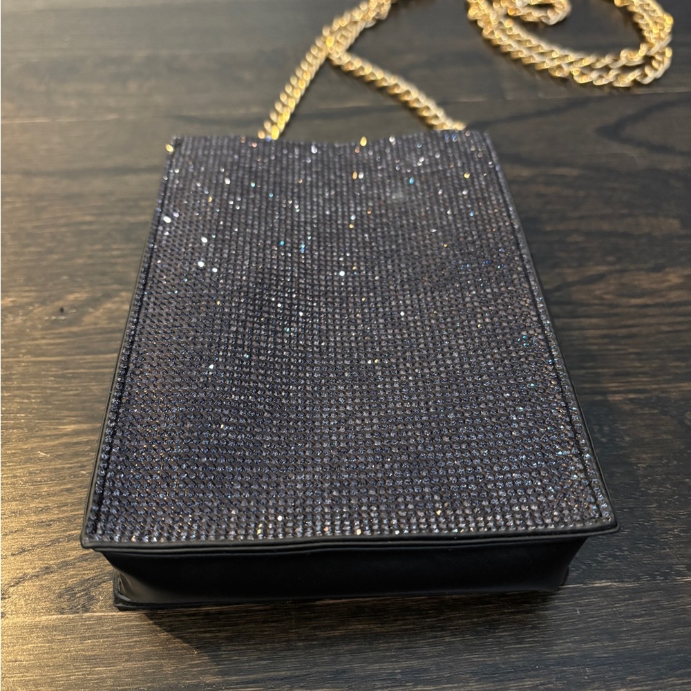 NWT Elton John Black Mini Crossbody Bag with Gold Chain and Yellow Letter “E” - Picture 5 of 6